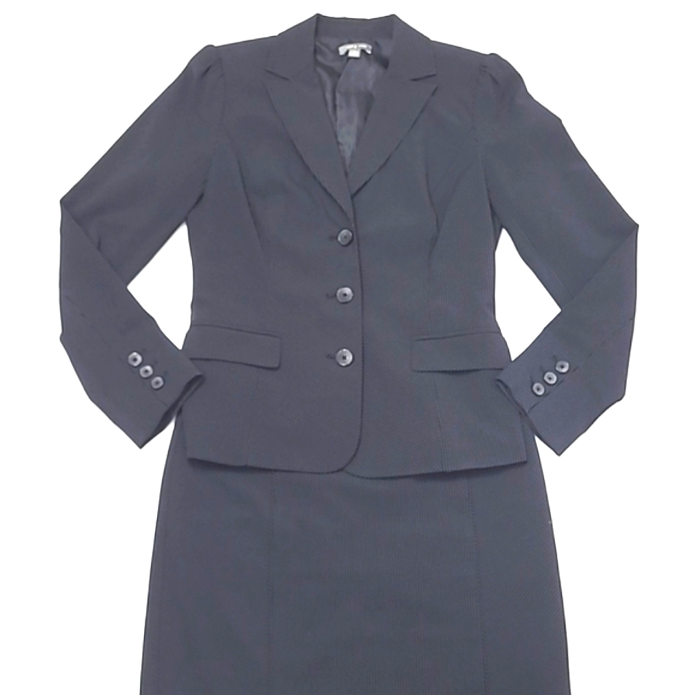 Apt 9 Stretch Pinstriped 2 Piece Suit Set A-Line Skirt Notch Lapel Blazer Jacket
